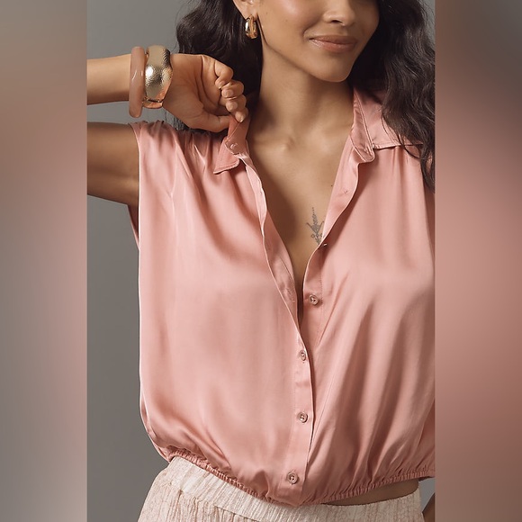 By Anthropologie Cinched Buttondown Blouse (Size L) - Picture 3 of 8